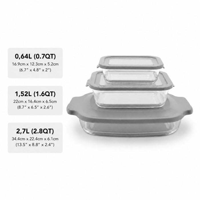 ENS. (3) PLATS RECT. VERRE & COUVERCLES STARFRIT