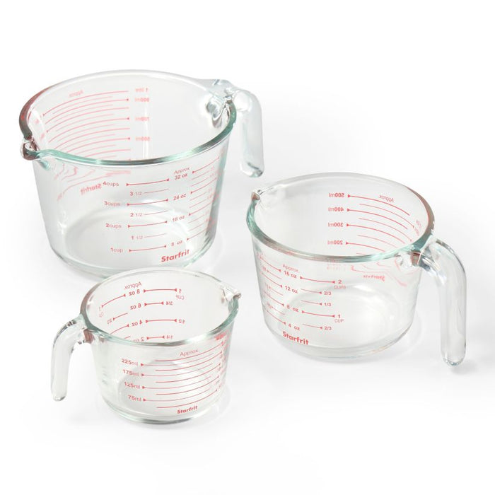 ENS. (3) TASSES À MESURER EN VERRE STARFRIT