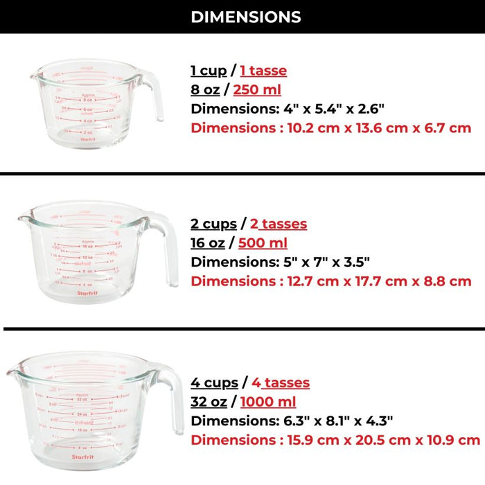 ENS. (3) TASSES À MESURER EN VERRE STARFRIT