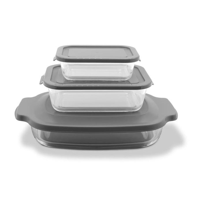ENS. (3) PLATS RECT. VERRE & COUVERCLES STARFRIT
