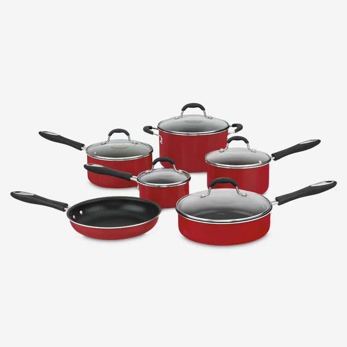 BATTERIE CUISINE 11PCES ANTIAD. FINI ROUGE CUISINART