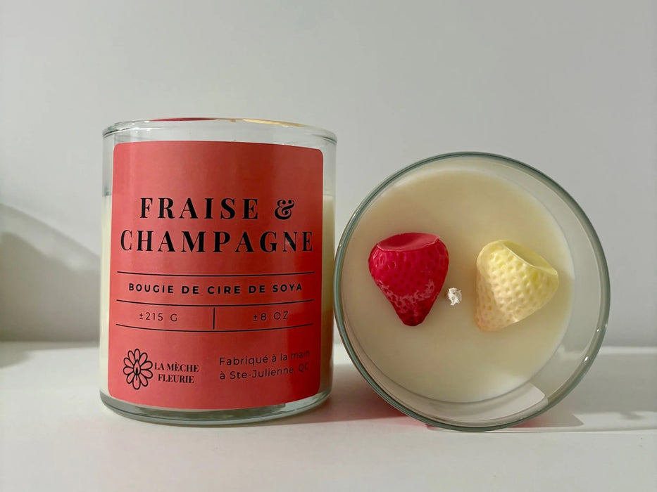 CHANDELLE FRAISE/CHAMPAGNE LA MÈCHE FLEURIE