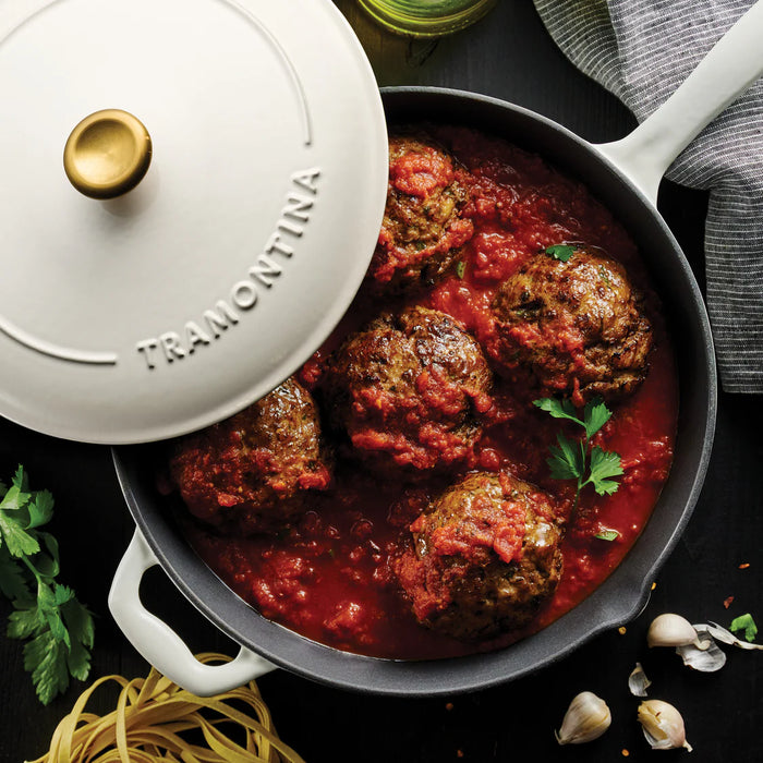 POÊLON 12" FONTE ÉMAILLÉE & COUVERCLE LATTÉ TRAMONTINA