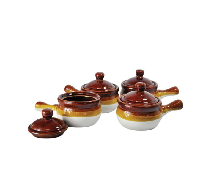 ENS. (4) BOLS SOUPE À L'OIGNON & COUVERCLE PORT-STYLE