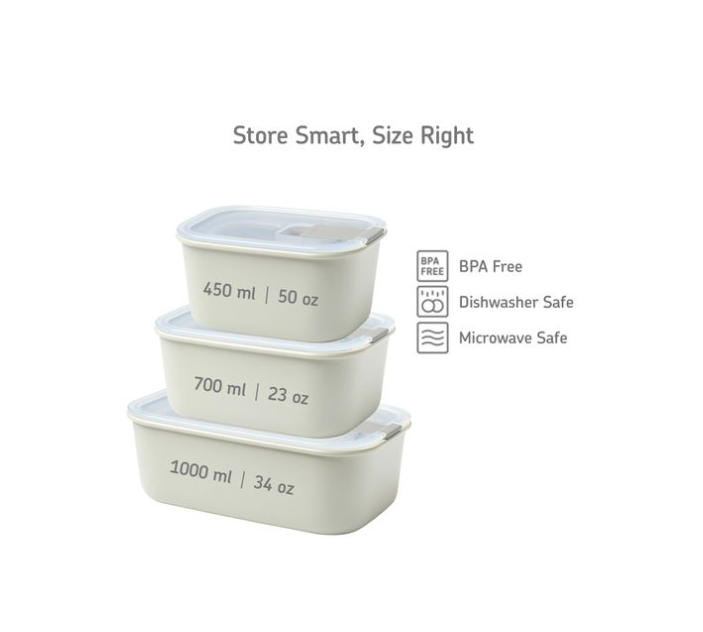 ENS. (3) CONTENANTS RECT. BLANC PORT-STYLE